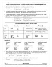 Spanish Adjectives Possessives Lesson Plans Worksheets