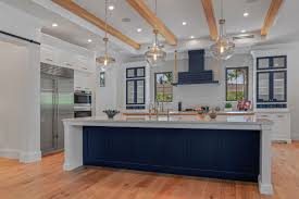 You can place beautiful navy kitchen cabinets for decorating your kitchen. Navy Blue White Transitional Kitchen Crystal Cabinets