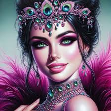 Prompt: 🫶 Detailed acrylic oil painting illustration of a beautiful,  radiant, hyper-realistic African-American woman, with black hair tied back  in an elegant updo and adorned with a striking headpiece of iridescent,  sparkling