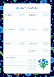 Download Calendar Design With Floral Blooms And Petals Week Timetable And Habit Tracker Blue Wild Flowers Flat Template For Free In 2020 Calendar Design Vector Free Print Design Template