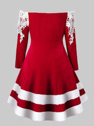 Plus Size Off The Shoulder Faux Fur Velvet Christmas Dress