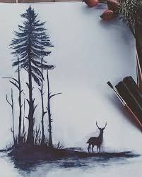 Andrearysuje Art Drawing Marker Black Deer Forest Goodday Illustration Sketch Artwork Creative Forest Drawing Forest Painting Art Markers Drawing