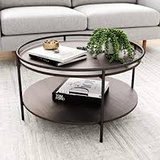 It's easier to maneuver around them, too. Amazon Com Nathan James Paloma Round Coffee Tea Or Cocktail With Raised Tray Top Edge Tables 2 Tier Minimalist Style Living Room Dark Oak Matte Black Furniture Decor