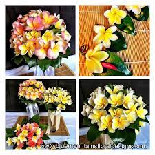 Creating chic flowers from silk is available to every craftswoman. Tropical Frangipani Plumeria Wedding Flowers Bouquets Floral Designs Www Bluemountainsflora Floral Arrangements Wedding Wedding Flowers Polynesian Wedding
