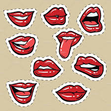 Set Of Red Female Lips And Tongue Female Lips Lips Drawing Pop Art Comic