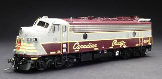 Canadian Pacific S Tuscan Red And Gray With Yellow Stripes And Script Lettering Fp9au Business Train Locomotive Ho Model Trains Model Trains N Scale Trains