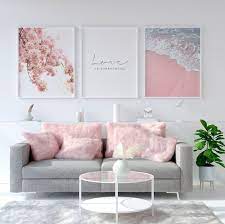 Bedroom Decor Women 3 Piece Wall Art Botanical Print Set Etsy Living Room Decor Apartment Apartment Decor Pink Living Room