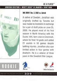 Amazon.com: 2002-03 Be A Player Memorabilia Hockey #339 Jonathan Hedstrom  RC Rookie Card Official NHL Card by ITG In The Game : Collectibles & Fine  Art