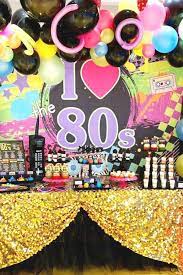 Use retro rainbow decorations to set the scene. I Heart The 80s Birthday Party Ideas Photo 1 Of 10 80s Birthday Parties 80s Theme Party 80s Party Decorations