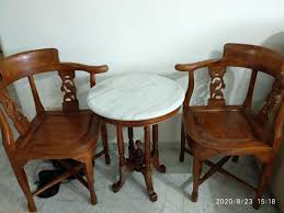 Homury 3 piece dining table set with cushioned chairs, modern counter height dinette set, small kitchen table set with 1 table and 2 chairs for dining room, kitchen, small spaces, espresso and brown. Coffee Table With Marble Top And 2 Chairs Furniture Home Living Furniture Tables Sets On Carousell