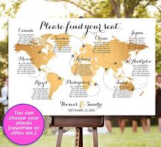 Wedding Seating Chart Rush Service Gold World Map Plane