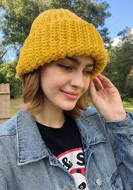 Yellow Mustard Crochet Ribbed Beanie