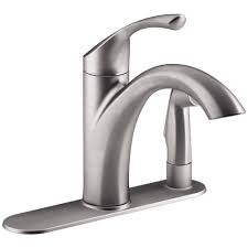 Several models in a variety of collections are priced for less than $200. Kohler Mistos Standard Single Handle Pull Out Sprayer Kitchen Faucet In Vibrant Stainless Steel With Side Sprayer K R72509 Vs The Home Depot