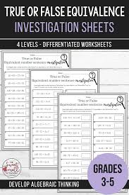 Balancing Equations True Or False Equivalence Investigation Sheets Equations Math Resources Elementary Math