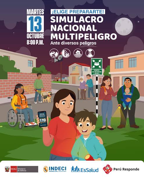 Tu seguridad y la de tu familia es lo más importante! ❤️ Este martes 13 de octubre a las 8:00 p.m., participemos juntos en el Simulacro Nacional Multipeligro. Estar preparados nos permite salvar vi