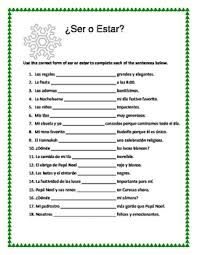 Luego completa las frases usando el verbo ser o estar conjugado correctamente. Christmas Spanish Review Worksheets With Ser Estar And Tener By Mr Electives