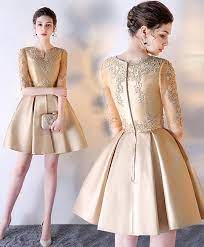 Gold Lace Satin Short Prom Dress Gold Eveninng Dress Gold Dress Short Cheap Bridesmaid Dresses Gold Bridesmaid Dresses