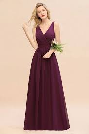Affordable V Neck Ruffle Long Grape Chiffon Bridesmaid Dress With Bow In 2020 Bridesmaid Dresses Chiffon Bridesmaid Chiffon Bridesmaid Dress