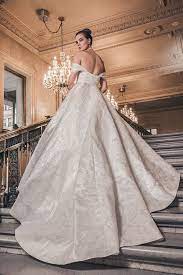 Our Remarkable Methodia Couture Wedding Gown With A Pleated Off Shoulder In A Stunning Brocade Wedding Gown Off Shoulder Diy Wedding Dress Wedding Dresses Lace