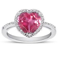 Applesofgold Com 1 70 Carat Heart Shaped Pink Topaz And Diamond Halo Ring In Sterling Silver Jewelr Silver Heart Ring Silver Gemstone Jewelry Blue Heart Ring