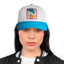 Gorra Estilo Beisbol Snapback Malla Pato Donald Blanco Celeste y Rojo