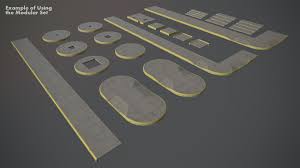 Sidewalk Modular Set With Yellow Curb 3d Model Low Poly Max Obj Mtl Fbx Tga Tbscene Tbmat Game Ready 3d 3dmodel Unity Unrealen Modular Settings 3d Model