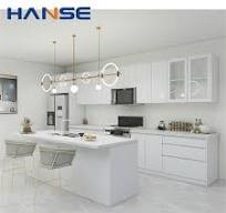 Wholesale European Style Modern Cheap Solid Wood White Lacquer Kitchen  Cabinet with Island