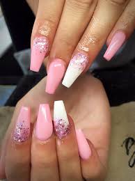 This can be done the easy way by using white plastic tips glued to your natural nails and then the tech will apply clear acrylic over that to provide strength to the nail extension. Booty Nails All Acrylic Pink White And Glitter X Facebook