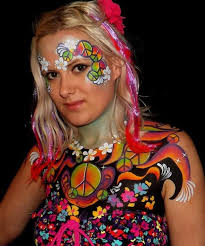Rainbow Peace Sign Flower Face Body Painting Hippie Face Paint Face Painting Festival Face Paint