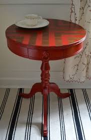 Red Chevron Painted Round Side Table Revived Vintage Etsy Painted Furniture Painted Table Furniture Makeover
