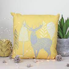 Hulder Stag Ochre Cushion 43x43cm Cushions Forest Creatures Throw Pillows