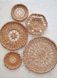 Set Of 5 Wall Baskets Boho Wall Baskets Art Bohemain Wall Etsy In 2020 Wicker Basket Decor Baskets On Wall Basket Wall Decor