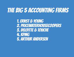 Arthur andersen deloitte & touche ernst & young kpmg pricewaterhousecoopers Big 5 Accounting Firms Deloitte Ey Kpmg Pricewaterhouse