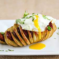 Hasselback Potatoes With Chorizo And Eggs Recipe Chorizo And Eggs Hasselback Potatoes Side Dish Recipes