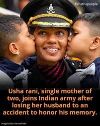 Four years after losing her husband, Captain Jagtar Singh, in a tragic  train accident, Usha fulfilled her dream of joining the armed forces,  honouring his legacy.Captain Singh, who served in the Army