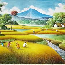 See more of lukisan foto on facebook. Lukisan Pemandangan Alam Pegunungan Dan Panen Padi Yang Sangat Indah Shopee Indonesia