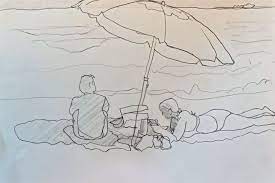 A Beach Blanket Day Pencil Sketch P J Cook Artist Studio Beach Drawing Drawings Beach Sketches