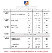 Panduan buat anda khususnya pelajar tingkat. Jadual Waktu Pentaksiran Tingkatan 3 Pt3 Tahun 2015 Smk Taman Tun Aminah Johor Bahru