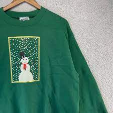 Vintage Snowman Sweatshirt Adult Large Green Festive Holidays 90s USA Made  Men's | eBay