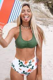 Celadon Green And Floral Bikini Bikini Swimsuits Womens Swimsuits Bikini Bathing Suits For Teens