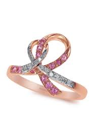 14k Rose Gold Pink Sapphire And Diamond Ribbon Ring 0 38 Tcw Pink Ribbon Jewelry Diamond Ribbon Rose Gold Pink