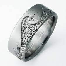 Eastbourne 3 Titanium Ring With Waves Cool Wedding Rings Titanium Rings Titanium Wedding Rings
