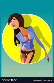 Cartoon sexy brunette woman in circle logo Vector Image