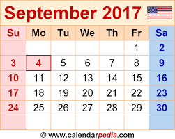 September 2017 Calendar With Holidays Templates Free Printable