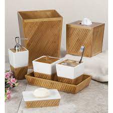This canister set comes in white and features an intricate design. White Ceramic Bamboo Bathroom Accessories Overstock 8883505