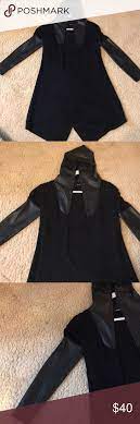 Blanknyc Faux Leather Trim Long Hooded Jacket Size Small Blank Nyc Sweaters Cardigans Long Hooded Jacket Hooded Jacket Blank Nyc