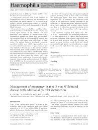 Pdf Management Of Pregnancy In Type 3 Von Willebrand Disease With Additional Platelet Dysfunction