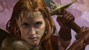 A female assassin or warrior holding weapons as she stands in a doorway. 75 Fantasy Female Warrior