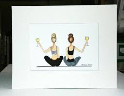 Yoga With Wine Print Best Friends Print Best Friend Etsy Friends Illustration Wine Print Yoga Friends