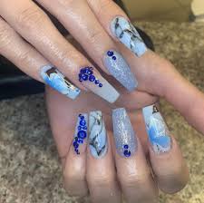 I had this idea in my head of how i wanted to do a design with these amazing right angle nail vinyls from snail vinyls and i ended up loving how it looked so much that i did it on both of bling blue color club colores de carol geometric glam glitter gradient light blue nail art nail vinyls ombre snail vinyls. Updated 55 Blissful Baby Blue Acrylic Nails August 2020